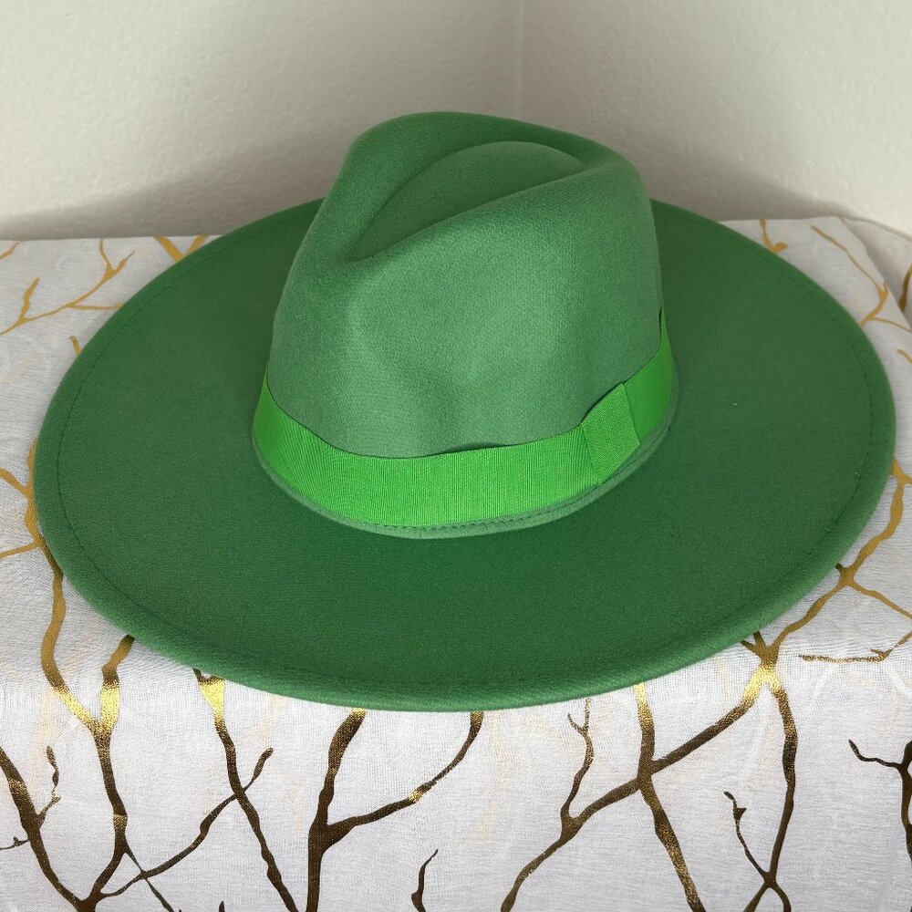 Green Fedora | Flat Brim with Ribbon Trim | Unisex Statement